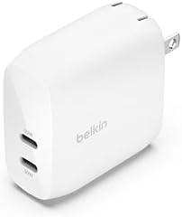 Belkin 65 W Dual USB-C Fast Charger Block – Super Charging PD3.0 with Ga N Efficiency for i Phone 16, Samsung Galaxy S25, Mac Book & More – Dual Port Power Adapter for Rapid Device Charging – Sleek White Design for Modern Aesthetics – Ideal for Multitasking and On-the-Go Lifestyle