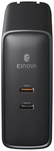 Einova Polaris 140 W Dual USB-C Fast Charger – Charge Two Laptops at Once with PD 3.1 & PPS Technology – Compact Ga N Wall Charger with 6 ft 5 A Cable for Ultimate Portability – Ideal for Professionals & Students on the Move