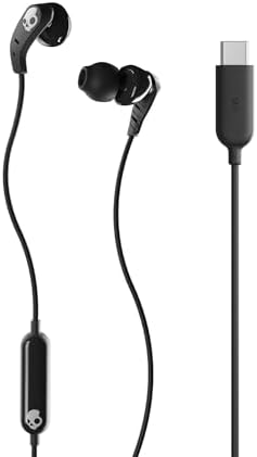 Skullcandy USB-C Wired Earbuds with Noise Isolation and Built-In Microphone – Custom Fit Ear Gel Sizes Included, True Black – Premium Sound Quality for Calls and Music, Sweat-Resistant Design for Active Lifestyles – Perfect for i Phone & Android Devices