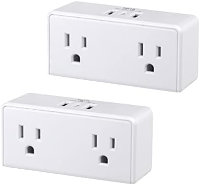 Elevate Your Charging Game with the Clear Power 2-Outlet Power Strip – 6 ft Flat Plug Power Station Featuring 3 USB Ports (1 USB-C) for Rapid Device Charging, Ideal for Home, Office & Travel, Durable & Compact Design, White, Model DC3 S-1102-DC