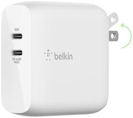 Belkin 68 W Dual Port USB-C Charger Block – Ga N Fast Charger for i Phone 16, Samsung Galaxy S25, Mac Book Pro & More – Superior Power Delivery, Compact Design & Enhanced Safety Features for On-the-Go Charging Efficiency