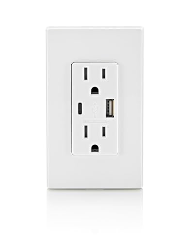 Leviton 60 W Dual USB Type A/Type-C In-Wall Charger – Fast, Efficient Power Delivery Solution for Smartphones, Tablets & Laptops – Tamper-Resistant Outlet in Light Almond for Safe, Clutter-Free Charging Experience – Perfect for Home and Office Use