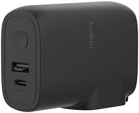 Belkin 2-in-1 Hybrid Power Bank 5,000 m Ah & 25 W Wall Charger – Versatile Dual-Port Fast Charging Solution with USB-C & USB-A for Effortless Travel – Sleek Black Design for Optimal Device Compatibility and Convenience