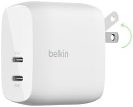 Belkin 60 W Dual USB-C Charger Block – Fast Charging Solution for Samsung Galaxy S25, i Phone 16, i Pad, Google Pixel & Nintendo Switch 2 – Sleek White Design for Home & Office Use – Enhanced Safety Features & Portability for On-the-Go Power