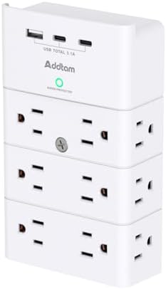 Addtam Surge Protector Power Strip – 12-Outlet Wall Mount Multi Plug Extender with 3 USB Ports (Including USB-C) for Home, Office & Travel – Space-Saving Design with Enhanced Safety Features and Fast Charging Capability