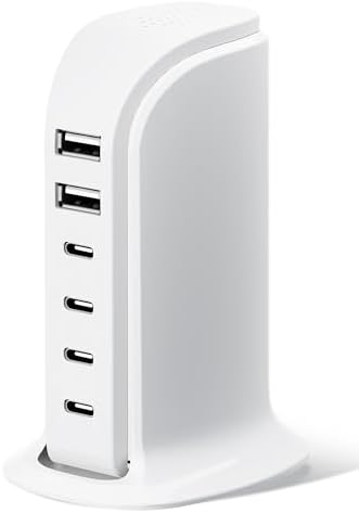 High-Performance 65 W USB Charging Station – Multiport Hub with 4 Type C Ports & Dual USB Outputs for Fast Charging Multiple Devices – Ideal Travel Accessory for i Phone, i Pad, Smartphones & More – Compact & Durable Design for Home and Office Use