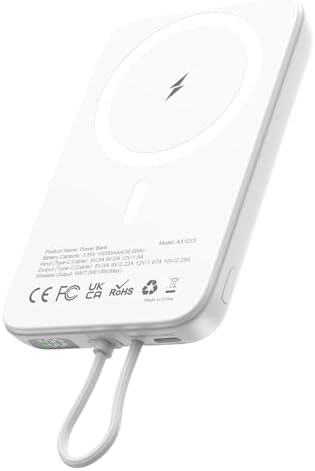 Asper X Mag Safe 10,000 m Ah Portable Power Bank – Dual Charging Solutions with 15 W/22.5 W Fast Charging, Smart LED Power Display, Built-in USB-C Cable & Compact Design for i Phone 16/15/14/13/12 & Galaxy S25 – Ultimate Travel Companion for Efficient Power Management