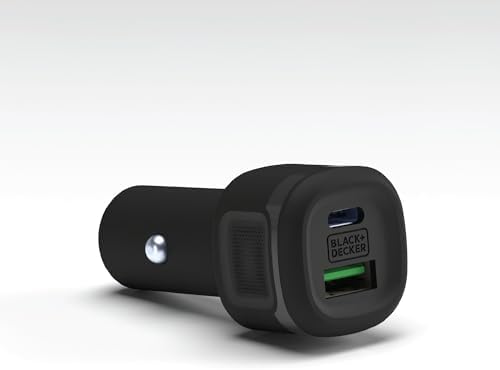 BLACK+DECKER 38 W Dual USB-C Car Charger – Compact Fast Charging Adapter with LED Indicator for i Phone 16/15/14/13/12, Pixel 3/2 XL, i Pad Pro – Advanced Power Delivery & Qualcomm Quick Charge Technology for Optimal Performance on the Go