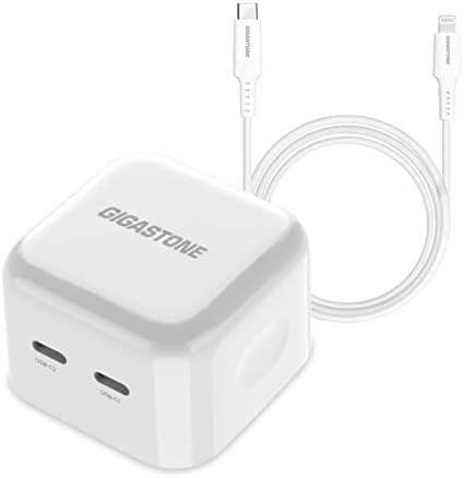 Gigastone 35 W Fast Charging i Phone Charger with 5 FT USB-C to Lightning Cable – Apple MFi Certified for Seamless Compatibility with i Phone 15/15 Ultra, 14/14 Pro/Pro Max, and i Pad Series – Compact, Portable Design for Speedy Power Delivery and Enhanced Device Longevity – Ideal for Travel and Everyday Use