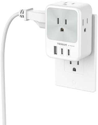 TESSAN Versatile 4-Outlet Surge Protector with 3 Fast USB Charging Ports (2 USB-C) – Ultimate Wall Outlet Extender for Home, Office, and Dorm – Maximize Device Connectivity with Superior Safety Features and Compact Design