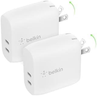 Belkin 40 W Dual Port USB-C Charger Block (2 Pack) – Fast Charging Power Adapter for i Phone 16, 15, 14, 13, Pro, Pro Max, Ultra, i Pad, Samsung Galaxy S25, Nintendo Switch 2 – Compact White Design for Enhanced Portability and Compatibility