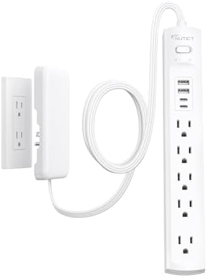 NUTICT 3-Foot Flat Plug Power Strip with 5 Outlets & 4 USB Ports – Compact Surge Protector for Home and Office, 1440 Joules Safety, Space-Saving Design, Ideal for Desk & Wall Mount Use, Efficient Device Charging and Organization
