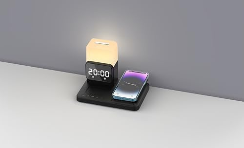 Transform Your Nightstand with the M.A.D LAB Multi-Device Charging Station & Alarm Clock – Wireless Charger for Apple Watch, Air Pods, and Qi-Compatible Smartphones – Sleek Night Lamp & User-Friendly Alarm for Enhanced Sleep Environment – Fast Charging & Elegant Design