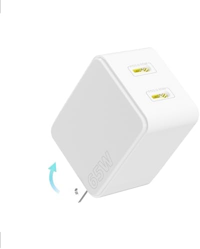 Ultra-Fast 65 W USB C Power Adapter – Dual-Port Travel Charger with PD3.0 Ga N III Technology for Rapid Device Charging – Perfect for Galaxy S23, i Phone 15 Pro, i Pad Pro, Mac Book Air & More – Compact, Foldable Design for On-the-Go Convenience and Maximum Compatibility