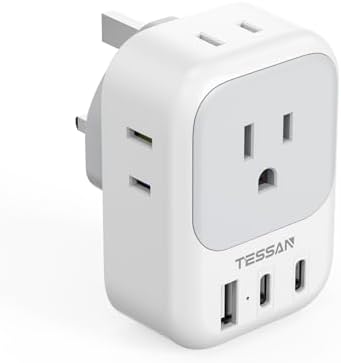 TESSAN Universal European Travel Power Adapter – 3 High-Speed USB Ports (2 USB-C) & 4 AC Outlets for Seamless Device Charging Across France, Germany, Spain, Greece & More – Compact Multi-Port Solution for Global Travelers – Ultimate Type E/F Plug Converter for Efficient Connectivity
