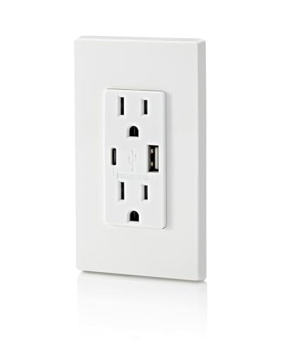 Leviton 60 W Dual USB Type A/Type-C In-Wall Charger – Fast, Efficient Power Delivery Solution for Smartphones, Tablets & Laptops – Tamper-Resistant Outlet in Light Almond for Safe, Clutter-Free Charging Experience – Perfect for Home and Office Use