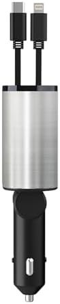 Kwak’s Retractable USB C Car Charger – Ultra-Fast Charging Adapter with Dual Apple Cables for i Phone 14, 13, 12, 11 | Tidy Retractable Design for Effortless On-the-Go Power Solutions | Compact & Portable Vehicle Charging Accessory