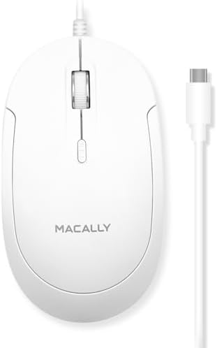 Ergonomic Macally Wired USB C Mouse – Precision Optical Sensor with Adjustable DPI (800/1200/1600/2400) for Seamless Mac & Windows Experience – Compact, Ambidextrous Design for Left and Right-Handed Users – Effortless Navigation with 3 Buttons & Scroll Wheel – Perfect Travel Companion for Enhanced Productivity