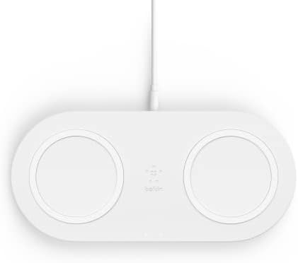 Belkin Quick Charge Dual Wireless Charging Pad – 10 W Qi-Certified Fast Charger for i Phone, Samsung, Air Pods & More – Streamlined Charging for Music, Calls & Streaming – Elegant White Design with Advanced Safety Features and Universal Compatibility