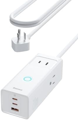 Baseus 1200 J Surge Protector Power Strip – PD 40 W USB-C Fast Charging Station with 3 AC Outlets & 3 USB Ports for Ultimate Device Compatibility in Home, Office, or Dorm Room – Safe, Efficient, and Compact Charging Solution