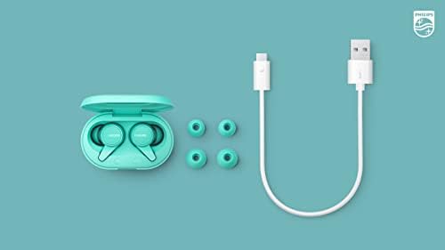 Philips T1207 True Wireless Earbuds – 18-Hour Playtime, IPX4 Water-Resistant Design for Active Lifestyles, Superior Comfort, and Effortless Bluetooth Connectivity in Stylish Teal