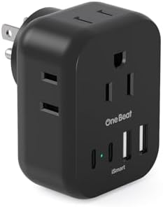 Cruise-Ready Power Solution: One Beat Multi Plug Wall Outlet Extender with 4 AC Outlets & 4 Fast USB-C Ports – Compact, Lightweight Travel Power Strip for Seamless Charging on Board – Non-Surge Protector for Enhanced Safety and Compliance