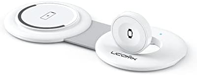 UCOMX Nano Mini Magnetic 2-in-1 Wireless Charger – Ultimate Travel Charging Station for i Phone 12/13/14/15/16 Pro Max, Air Pods Pro, and i Watch Ultra – Compact, Fast, and Dual Device Charging Solution for On-the-Go Power Needs – Enhanced Magnetic Alignment and Sleek Design for Effortless Portability