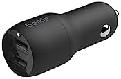 Belkin 24 W Dual USB Car Charger with Lightning Cable – High-Speed Charging Solution for i Phone, Samsung Galaxy, Air Pods & More – Compact and Durable Dual USB-A Power Adapter for Effortless On-the-Go Connectivity – Ultimate Versatility for Multiple Devices
