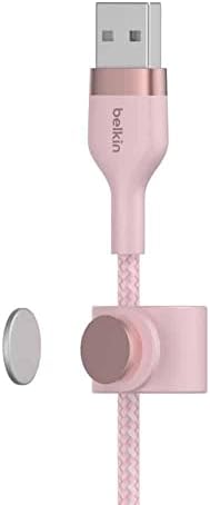 Belkin Boost Charge Pro Flex 10 FT Braided USB Type A to Lightning Cable – MFi Certified Fast Charger for i Phone 14/13/12/11/Pro/Max/Mini/SE & i Pad – Durable Pink Design for Enhanced Compatibility & Speed
