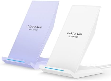 NANAMI Dual Pack Fast Wireless Charging Stands – Qi Certified for i Phone 16/15/14/13/12 Pro Max & Samsung Galaxy S24/S23/S22/S21/S20, Google Pixel Compatible – Effortless Cable-Free Power for All Devices