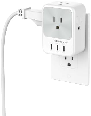 TESSAN Versatile 4-Outlet Surge Protector with 3 Fast USB Charging Ports (2 USB-C) – Ultimate Wall Outlet Extender for Home, Office, and Dorm – Maximize Device Connectivity with Superior Safety Features and Compact Design
