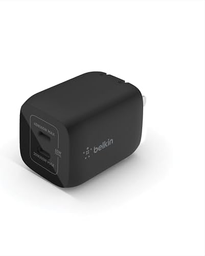 Belkin 65 W Dual USB-C Fast Charger Block – Super Charging PD3.0 with Ga N Efficiency for i Phone 16, Samsung Galaxy S25, Mac Book & More – Dual Port Power Adapter for Rapid Device Charging – Sleek White Design for Modern Aesthetics – Ideal for Multitasking and On-the-Go Lifestyle