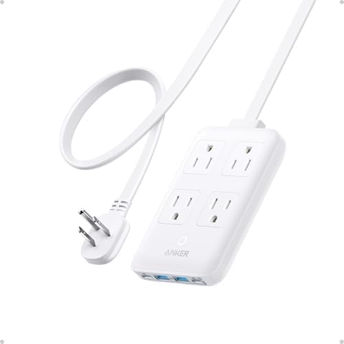 Anker 8-in-1 USB-C Power Strip with 20 W Max Fast Charging – Versatile 4 AC, 2 USB-A & 2 USB-C Ports for i Phone 15/14 & Mac Book Air/Pro – 5 ft Compact Cord for Travel & Office Use – Enhanced Compatibility & Sleek Design for Modern Tech Users