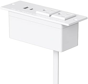 Recessed Power Strip with USB C PD Fast Charging – 30 W Flush Mount Desk Outlet for Space-Saving Convenience, 2 AC Outlets & 2 USB Ports, 6 ft Cord, Ultra Thin Flat Plug for Tidy Workspaces – Perfect for Home Offices and Multi-Device Charging Solutions
