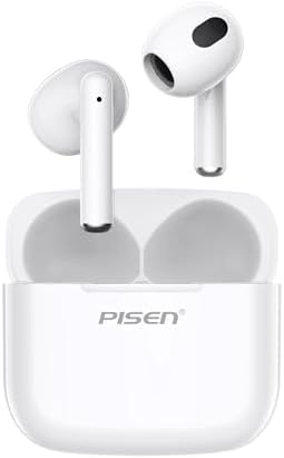 PISEN P1 Bluetooth 5.3 Wireless Earbuds – Featherweight Hi-Fi Stereo Headphones with IPX5 Waterproof Protection, Integrated Microphone for Seamless Hands-Free Communication, Ideal for Active Lifestyles and Daily Use – Sleek White Aesthetic for Superior Audio Performance