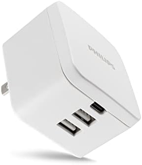 Philips 65 W Ga N Fast Charging Wall Charger – 3-Port USB-C & A Power Adapter for i Phone 15/16 Series & i Pad Pro – Compact, Foldable Design for Ultimate Portability – Efficient Multi-Device Charging Solution