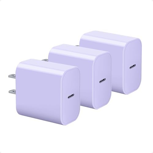20 W USB C Fast Charging Block 3-Pack for Apple Devices – Compact Wall Adapter for i Phone 11-16, Apple Watch & i Pad – Sleek Purple Design for Enhanced Portability and Efficiency – Universal Compatibility for Optimal Performance