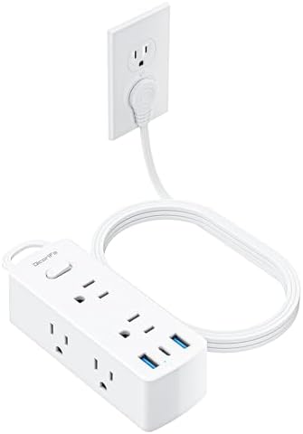 Ultra Thin Flat Plug Surge Protector Power Strip with 6 Outlets and 3 USB Ports, Including USB-C – Space-Saving Design for Home, Office, and Travel – Efficient Power Management and Device Protection by Olcorife