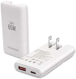 Experience Lightning-Fast Power with the 65 W Ga N USB-C Dual-Port Wall Charger – The Ultimate Travel Adapter Featuring PD 3.0 & QC 4.0 for Mac Book Pro/Air, i Phone 15, i Pad Pro, Galaxy S24, and Steam Deck – Compact Design for Maximum Portability and Dual Device Charging Efficiency