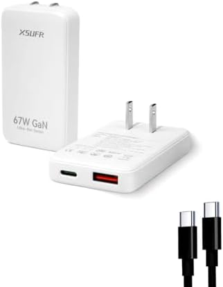 65 W Dual Port USB-C Wall Charger – Ga N Fast Charging Adapter with PPS for Laptops, Tablets & Smartphones – Compact Design with Folding Plug for Travel & Home Use – Stylish White Finish for Modern Aesthetics