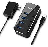 Elevate Your Connectivity with the RSHTECH 4 Port USB C to USB 3.0 Hub Expander – Sleek Aluminum Powered Splitter with 5 V AC Adapter & Individual On/Off Control for High-Speed Data Transfer (RSH-516-C) – Perfect for Professionals & Multitaskers