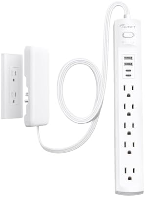 NUTICT 3-Foot Flat Plug Power Strip with 5 Outlets & 4 USB Ports – Compact Surge Protector for Home and Office, 1440 Joules Safety, Space-Saving Design, Ideal for Desk & Wall Mount Use, Efficient Device Charging and Organization