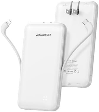 Experience Ultimate Portability with Alongza 10,000 m Ah Fast Charging Power Bank – Sleek Design with Built-In Cables and AC Plug for Effortless Device Charging on the Go – Lightweight, Compact USB C External Battery for Seamless Travel Convenience and Enhanced Compatibility Across All Smartphones and Gadgets