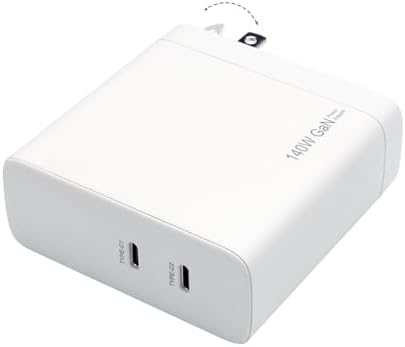 Efficient 140 W USB-C Dual Port Ga N Charger – Compact, Foldable Fast Charging Adapter for Mac Book Pro/Air, i Phone 16/15/14, i Pad Pro/Air, Galaxy, Moto G & More – Premium Performance & Enhanced Compatibility for All Devices