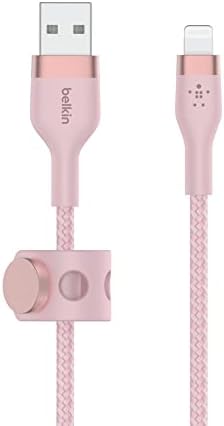 Belkin Boost Charge Pro Flex 10 FT Braided USB Type A to Lightning Cable – MFi Certified Fast Charger for i Phone 14/13/12/11/Pro/Max/Mini/SE & i Pad – Durable Pink Design for Enhanced Compatibility & Speed