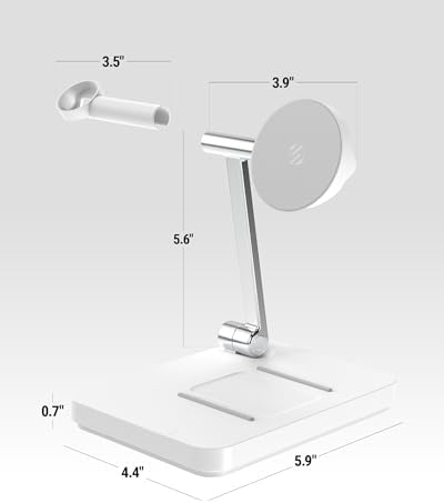 Scosche MSQFG2 N1 WT Magic Mount Travel 2-in-1 Magnetic Wireless Charging Station – Sleek Fast Charger for i Phone 12/13/14/15/16 Pro Max & Air Pods, Compact Foldable Design for Ultimate Portability and Enhanced Mag Safe Compatibility, White
