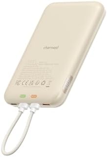 Charmast 10000 m Ah Slim Power Bank – 20 W Fast Charging Portable Charger with Removable Cable for i Phone & Android – Lightweight Hand-Free Battery Pack with Digital Display for Effortless Travel Convenience