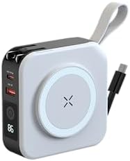 Ultimate Travel Charger and Power Bank – Wireless Charging with 3 Global Adaptors, Built-In Cables, and Integrated Phone Holder for Seamless On-the-Go Power Solutions (White) – Ideal for Frequent Travelers and Busy Professionals