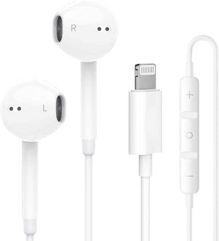 Premium Lightning Connector Earbuds for i Phone – Superior Sound & Hands-Free Calling with In-Line Mic & Volume Control – Officially Certified for i Phone 14/13/12/SE/11/XR/XS/X/7/7 Plus/8/8 Plus – Lightweight Design for Effortless Portability and Audio Management