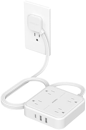 TESSAN 5 FT Flat Extension Cord Surge Protector – 4 Outlet Power Strip with 3 USB C Ports (1 USB C) for Fast Charging, 900 Joules Electronics Protection, Space-Saving Design for Home, Office, and Dorm Use, Enhanced Compatibility and Efficiency